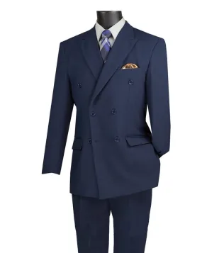 Vinci Regular Fit Double Breasted 2 Piece Suit with Flexible Elastic Waistband Navy F-DC900