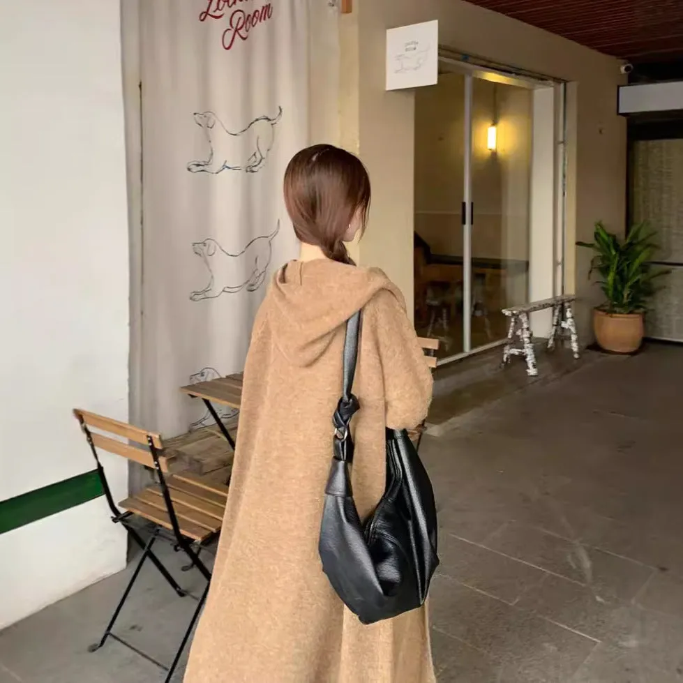 Wenkouban casual fall outfits Autumn Korean Style No Need Lazy Style Loose Long Knitted Cardigan Hooded Sweater Coat Knitted Overcoat