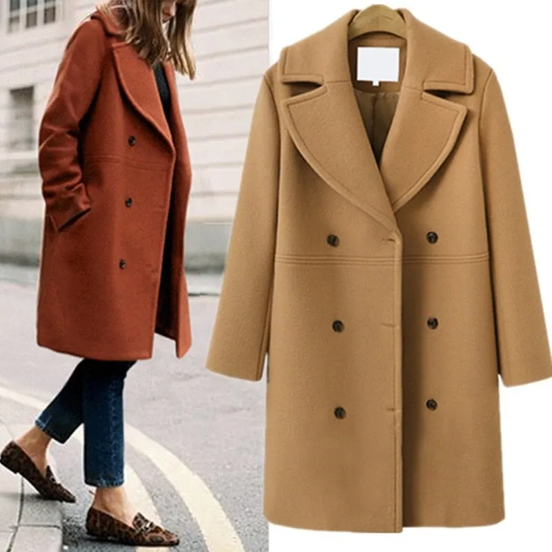 Wenkouban Elegant Double Breasted Long Ladies Coat Oversized Outwear 2023 Winter Women Wool Coats Casual Effects Jackets Woolen Overcoat