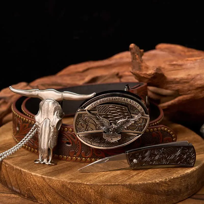 Western Gadget DIY Hidden Knife Buckle Longhorn Bull Pendant Bundle Set