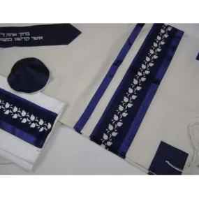 White and Blue Pomegranates Wool Tallit, Bar Mitzvha Tallit, Tzitzit Jewish Prayer Shawl, Custom Tallit from Israel