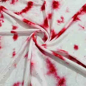 White Red Shibori Sequins Embroidery Dola Silk Fabric 25