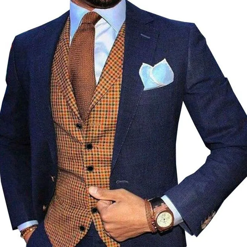 Wiaofellas Mens Suit Vest Plaid Coffe Champagne Wedding Wool Business Waistcoat Jacket Casual Slim Fit Gilet Homme Vests For Groosmen