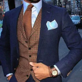 Wiaofellas Mens Suit Vest Plaid Coffe Champagne Wedding Wool Business Waistcoat Jacket Casual Slim Fit Gilet Homme Vests For Groosmen