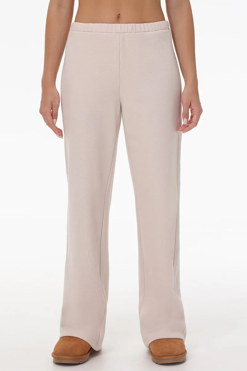 Wide Leg Fleece Pants With Side Bling