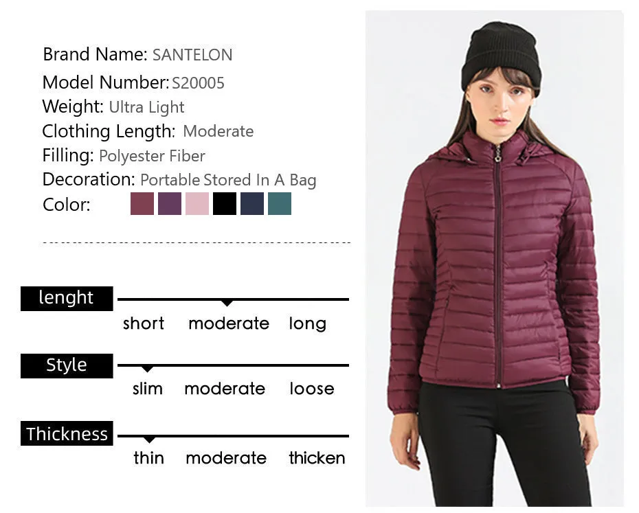 Winter Women Thin Padded Puffer Jacket Coat Short Parka Outdoor Warm Clothing Portable Ultralight  Outerwear