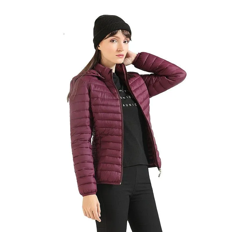 Winter Women Thin Padded Puffer Jacket Coat Short Parka Outdoor Warm Clothing Portable Ultralight  Outerwear