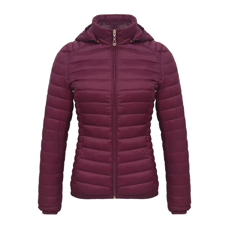 Winter Women Thin Padded Puffer Jacket Coat Short Parka Outdoor Warm Clothing Portable Ultralight  Outerwear