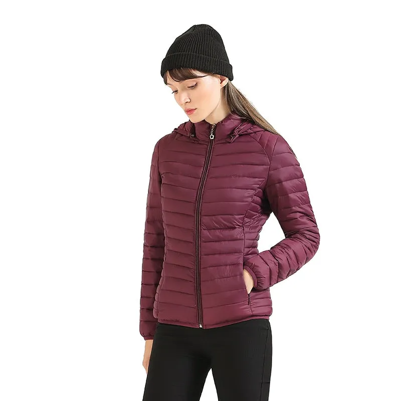 Winter Women Thin Padded Puffer Jacket Coat Short Parka Outdoor Warm Clothing Portable Ultralight  Outerwear