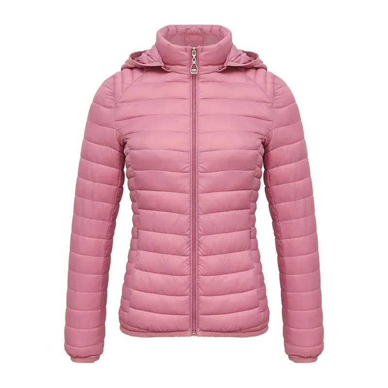 Winter Women Thin Padded Puffer Jacket Coat Short Parka Outdoor Warm Clothing Portable Ultralight  Outerwear