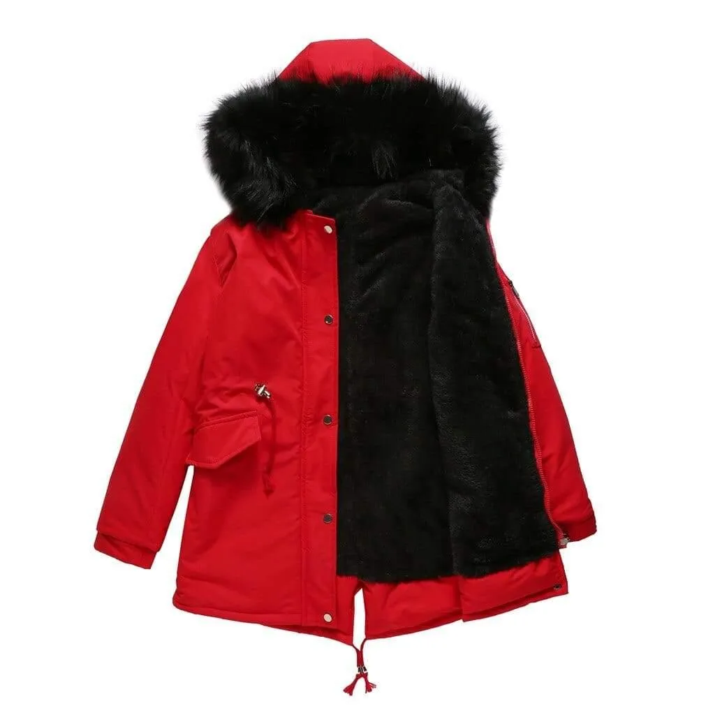 Winter Women's Parka with Fur Hood Coat