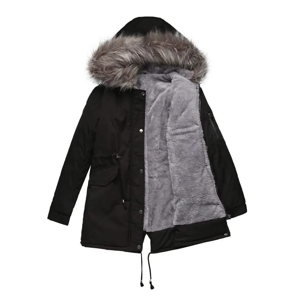 Winter Women's Parka with Fur Hood Coat