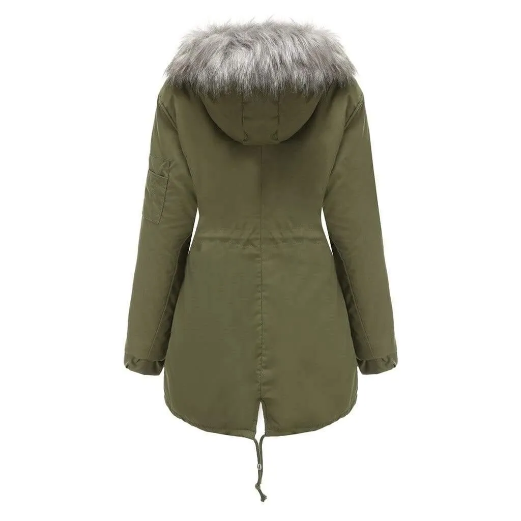 Winter Women's Parka with Fur Hood Coat