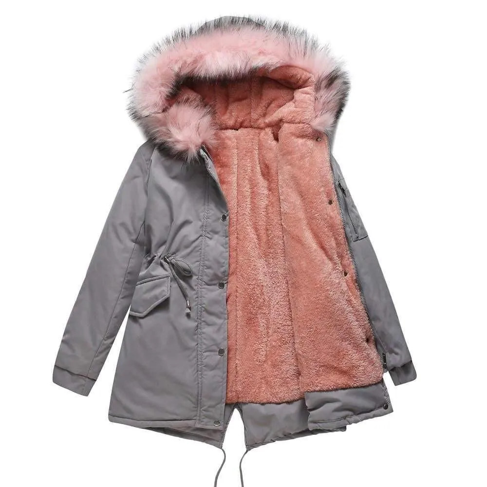 Winter Women's Parka with Fur Hood Coat