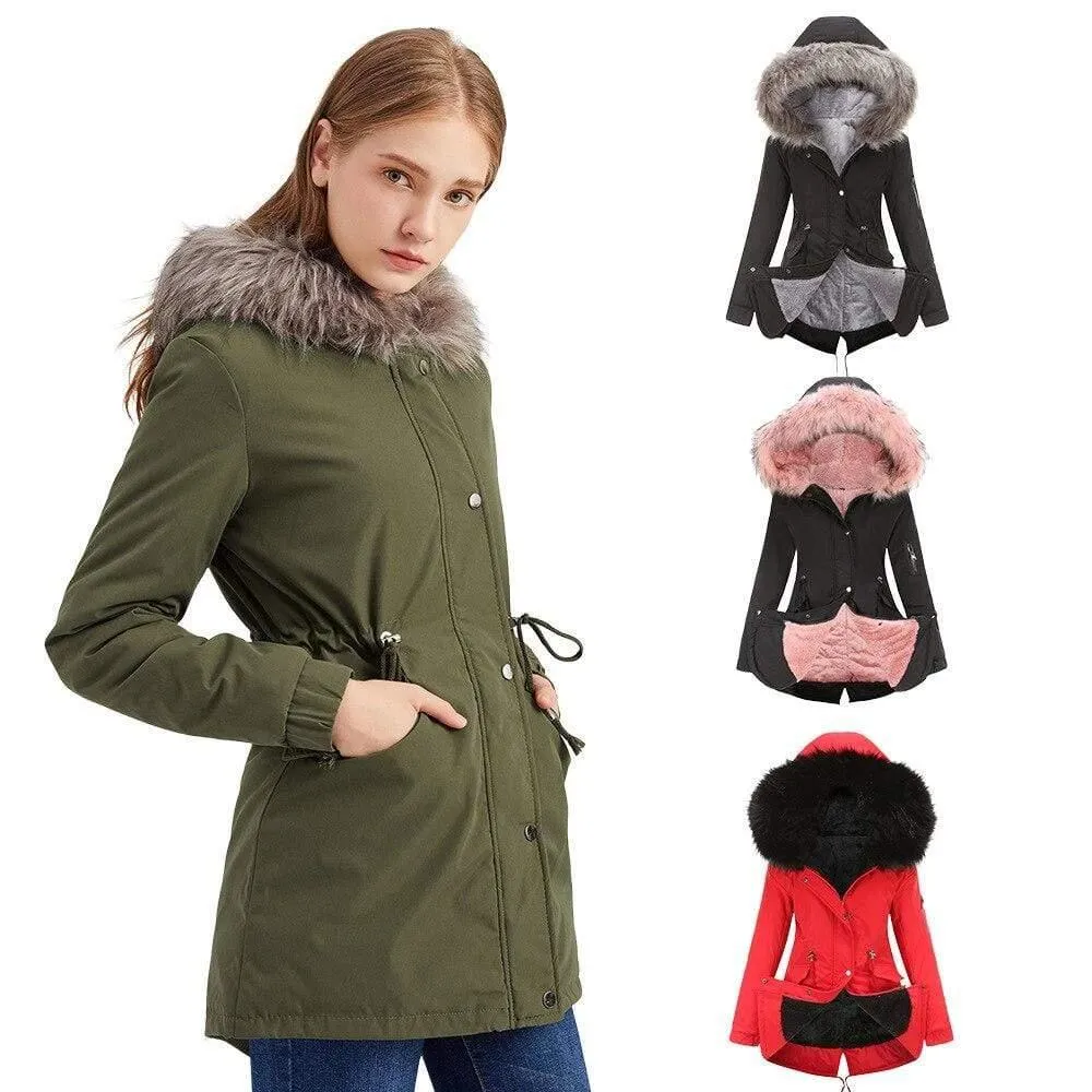 Winter Women's Parka with Fur Hood Coat