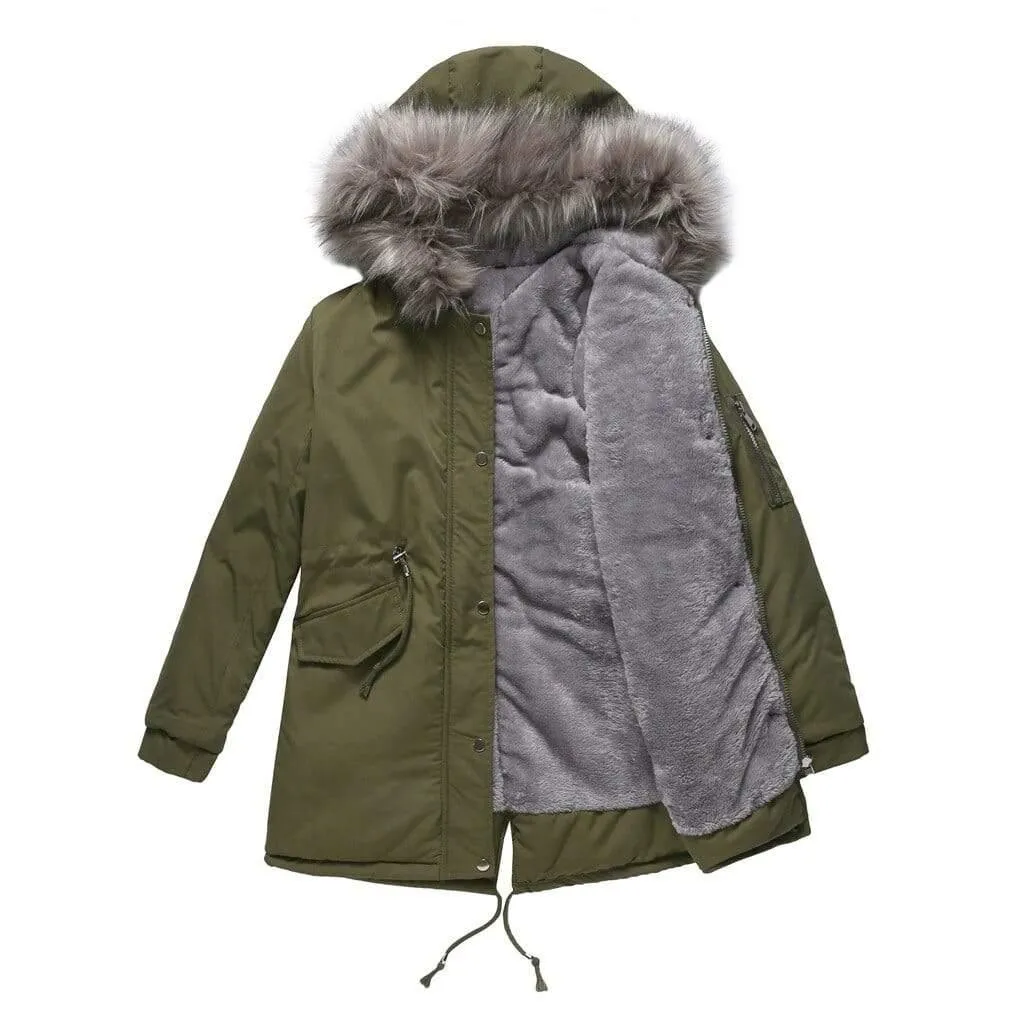 Winter Women's Parka with Fur Hood Coat