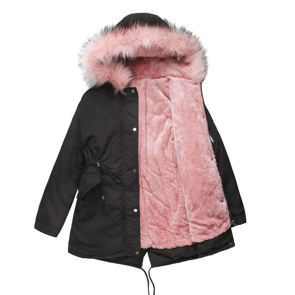 Winter Women's Parka with Fur Hood Coat