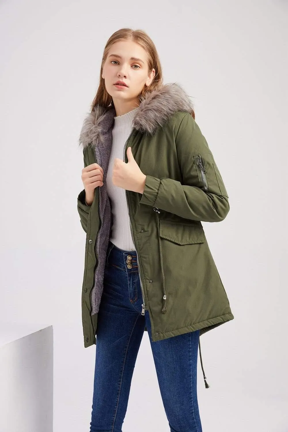 Winter Women's Parka with Fur Hood Coat