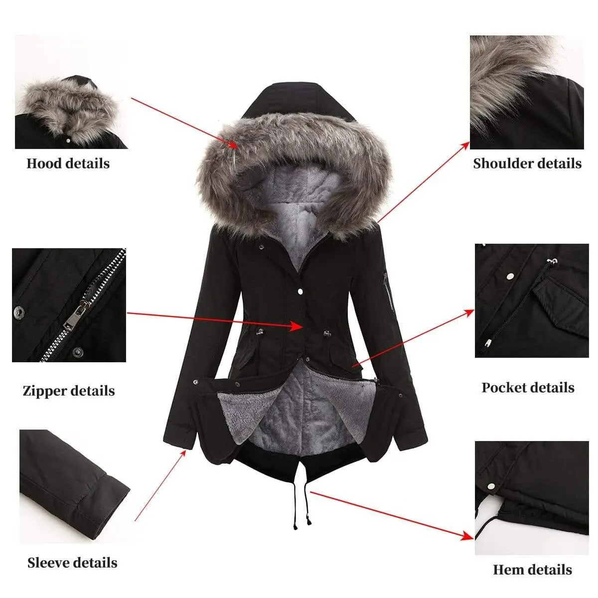 Winter Women's Parka with Fur Hood Coat