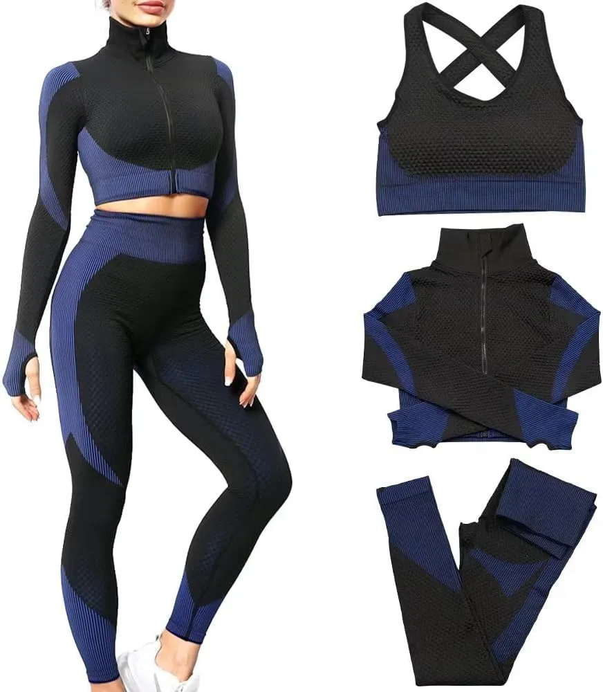 Women 3Pcs Seamless Workout Outfit Sets