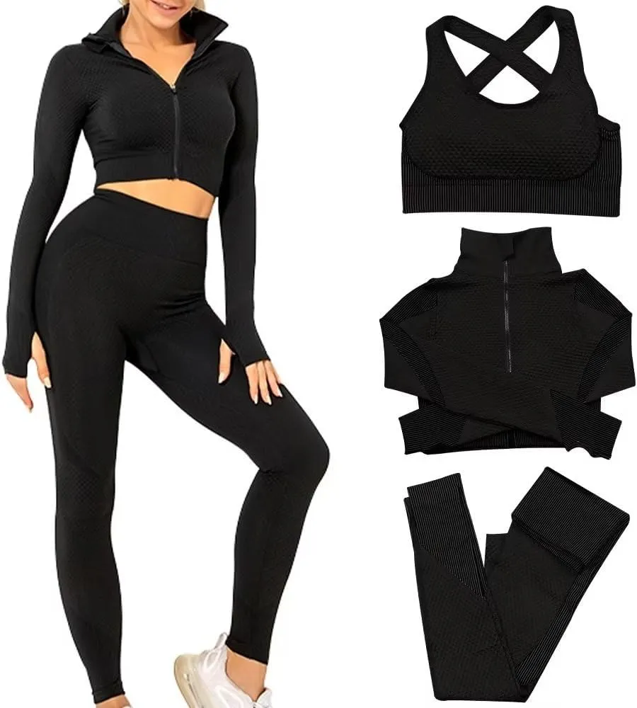 Women 3Pcs Seamless Workout Outfit Sets