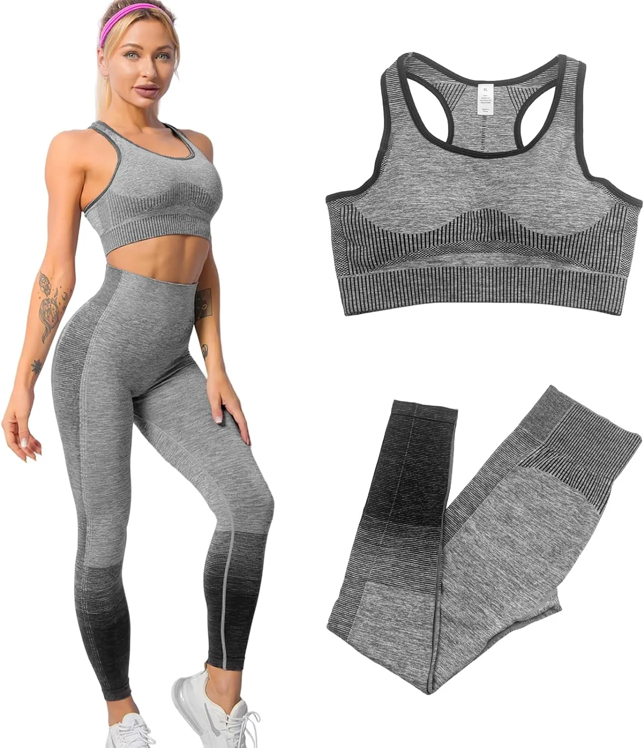 Women 3Pcs Seamless Workout Outfit Sets