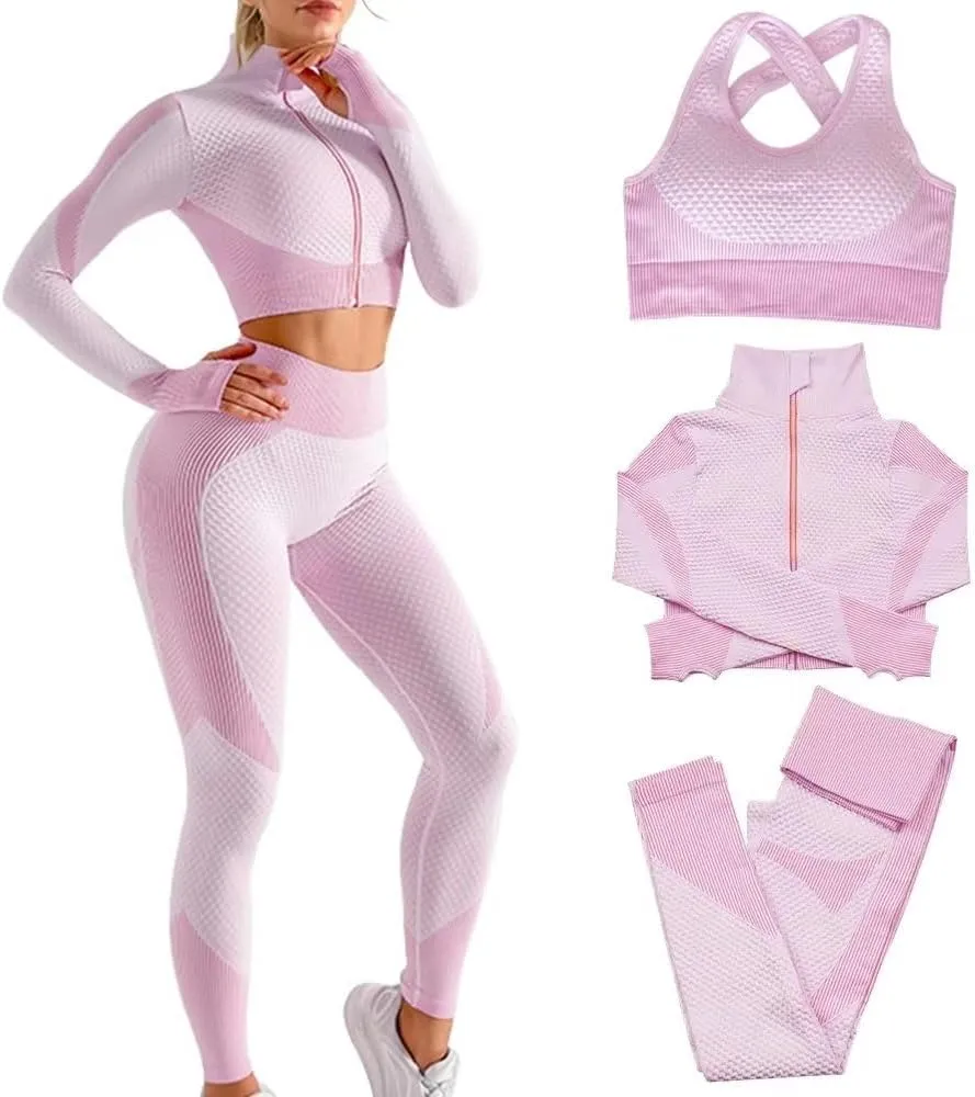 Women 3Pcs Seamless Workout Outfit Sets