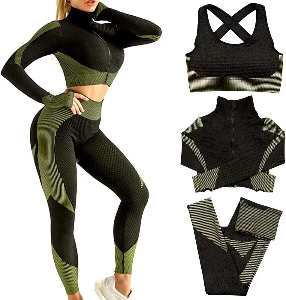 Women 3Pcs Seamless Workout Outfit Sets