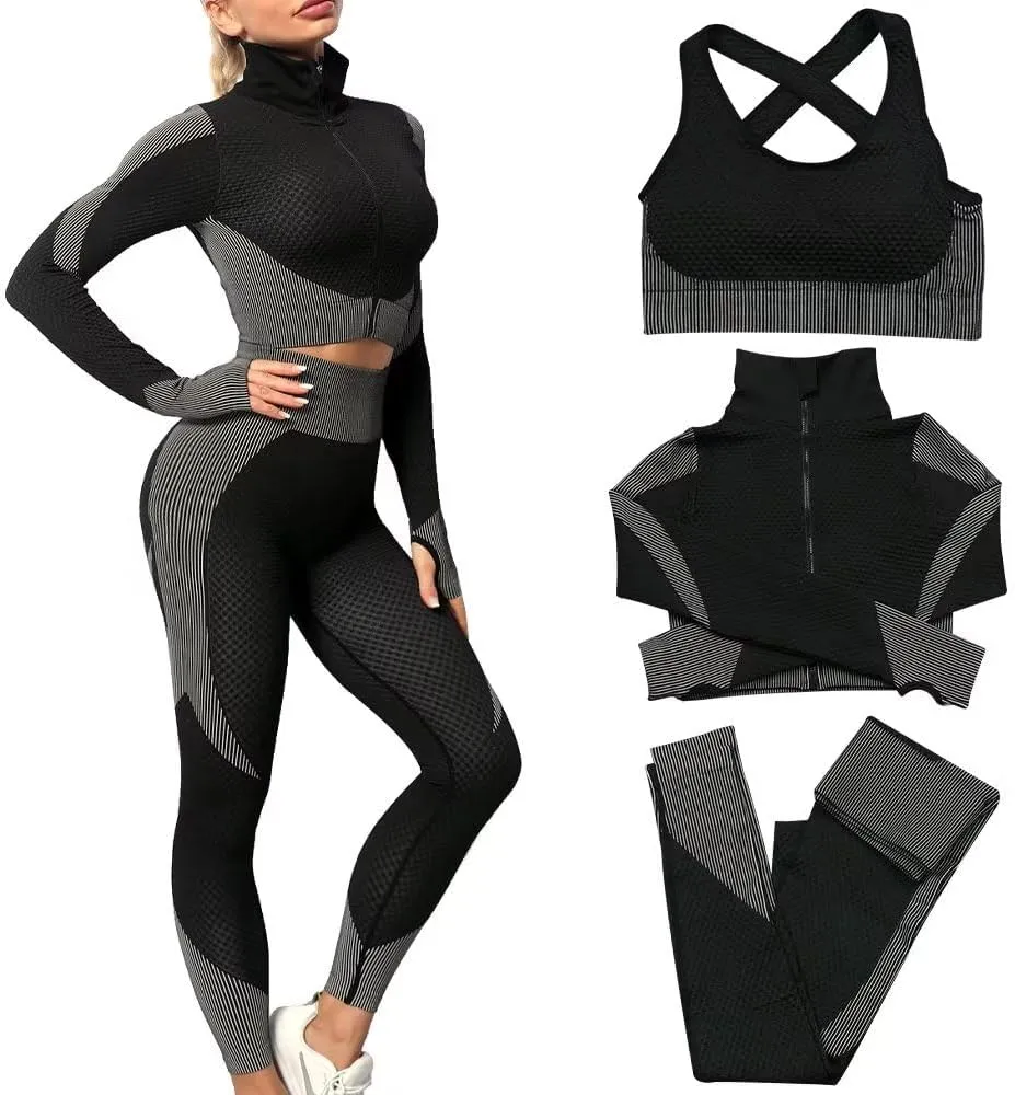 Women 3Pcs Seamless Workout Outfit Sets