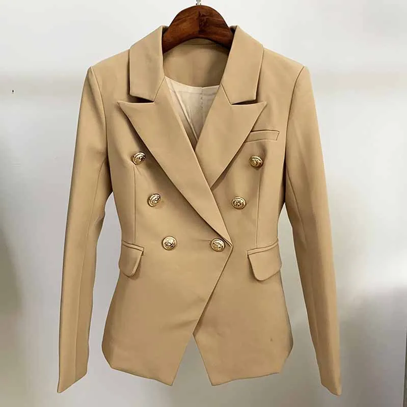 Women Blazers Double-Breasted Button Khaki Slim Jackets