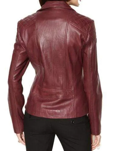 Women Fashion Maroon Color Leather Jacket , Biker Leather Jacket