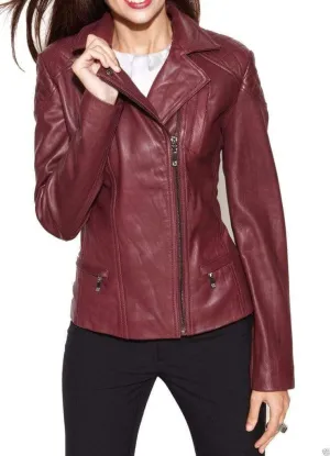 Women Fashion Maroon Color Leather Jacket , Biker Leather Jacket