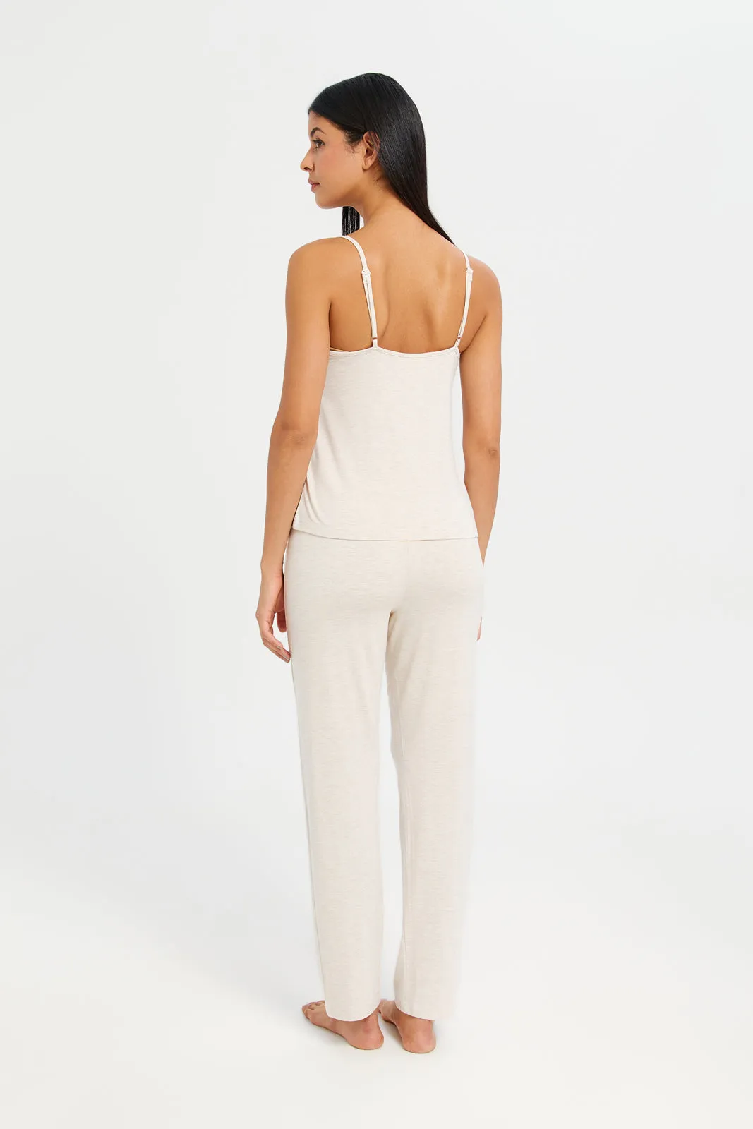 Women Ivory Embellished Top With Long Pants Cami Set (2 Piece)