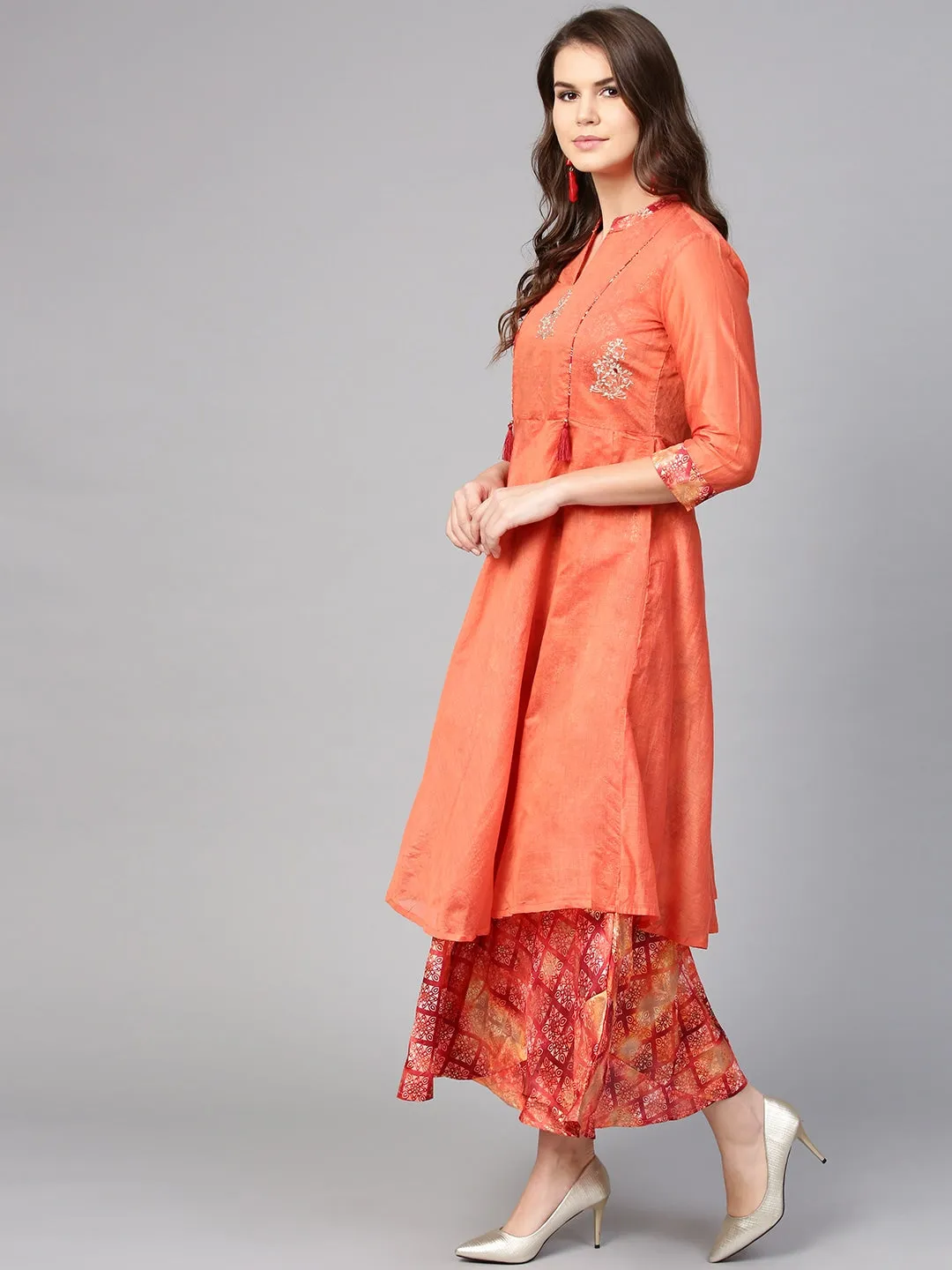 Women Orange Printed Dress