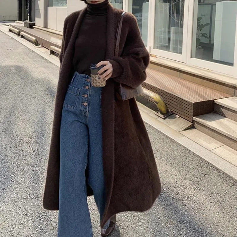 Women Winter Warm Velvet Long Cardigan Overcoat