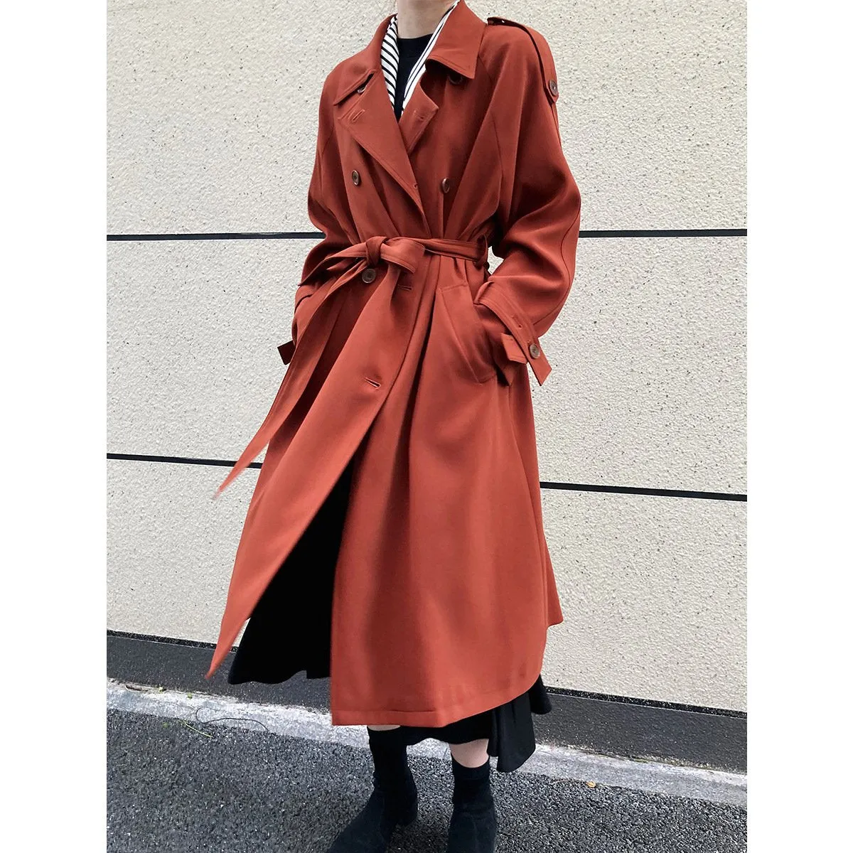 Women's Double Breasted Long Trench Coat