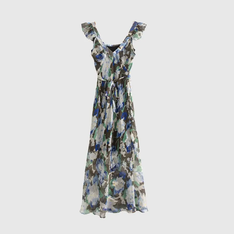 Women's Elegant Floral Sleeveless Slim Fit Long Dress