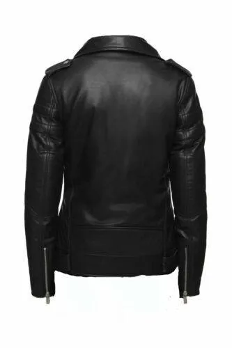 Women's Genuine Lambskin Stylish Black Leather Biker Jacket