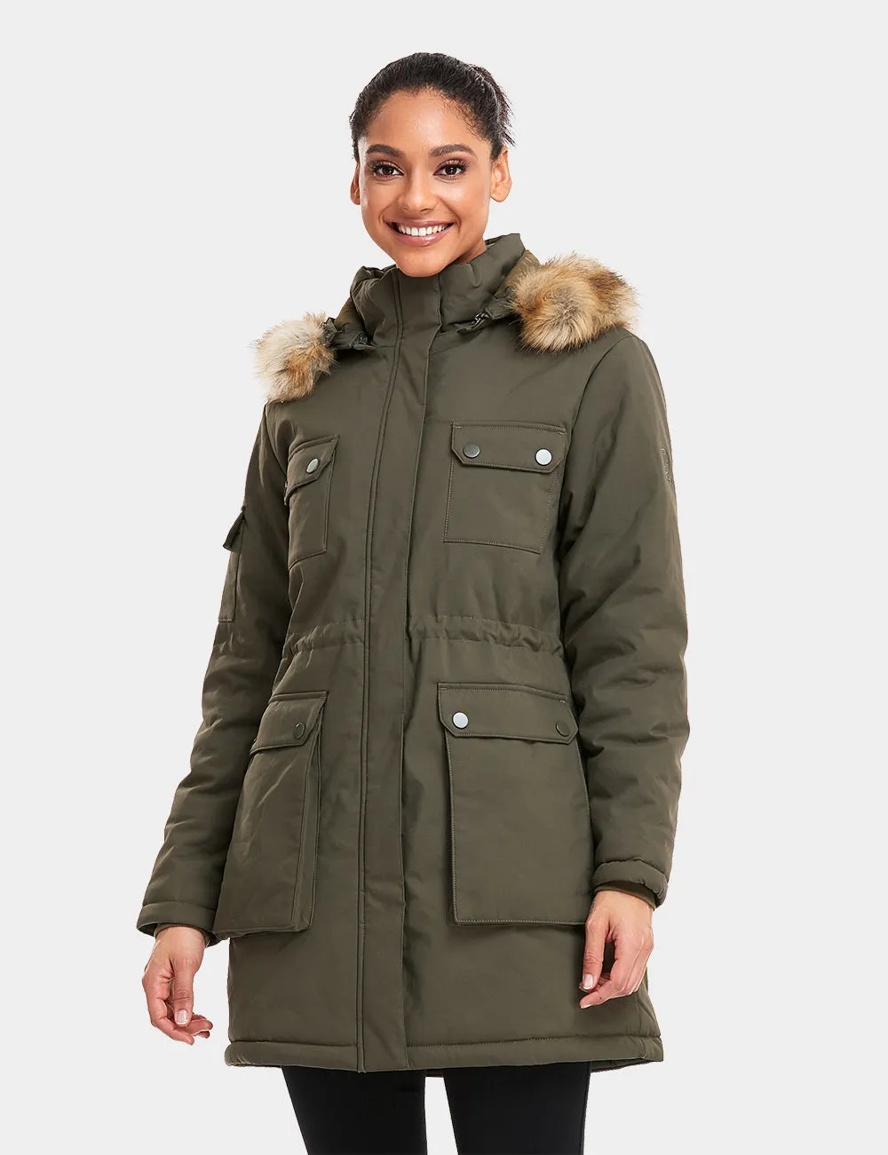 Women's Heated Thermolite® Parka - Black/Olive Green/Red