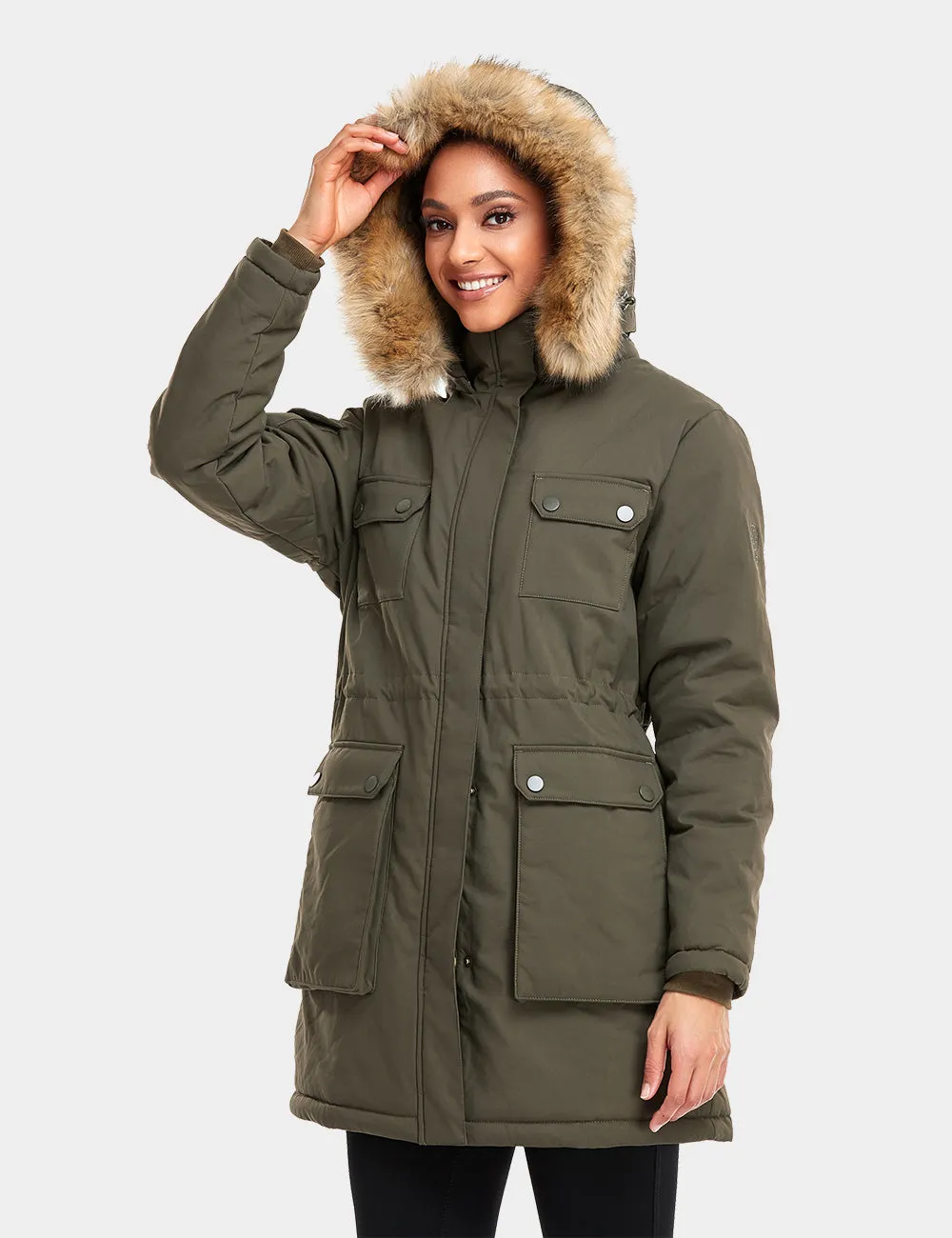 Women's Heated Thermolite® Parka - Black/Olive Green/Red