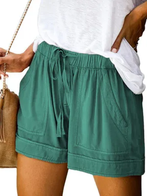 Women's High Waist Lace Up Loose Straight Shorts