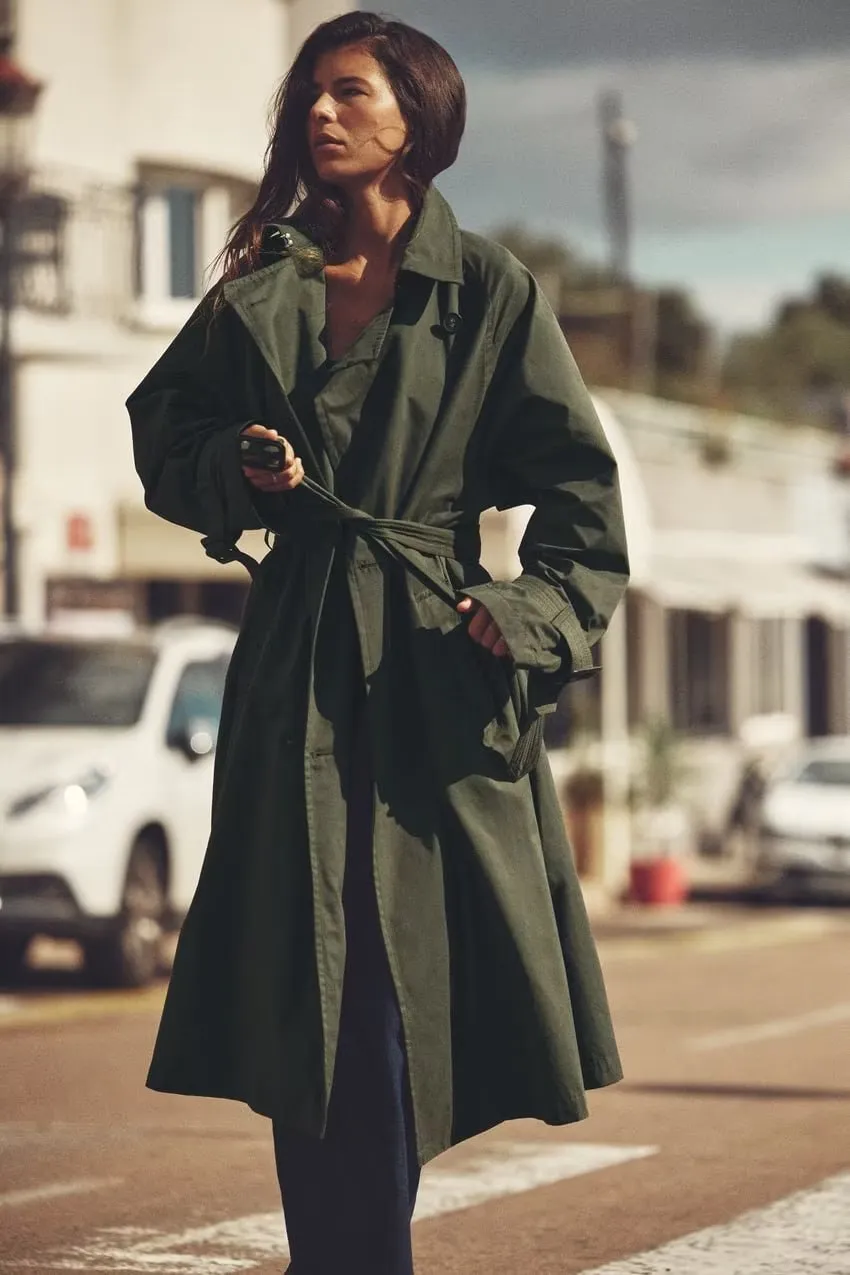 Women's Loose Long Trench Coat And Overcoat With Strap