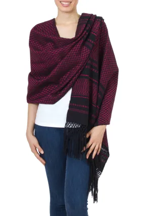 Zapotec Handwoven Rebozo Shawl in Black and Fuchsia - Zapotec Fiesta in Fuchsia | NOVICA